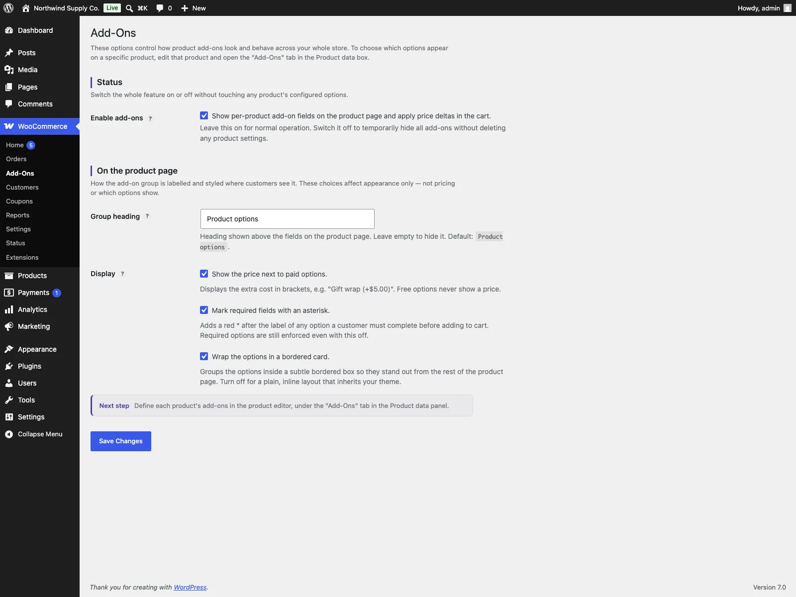 Aldono settings in the dashboard