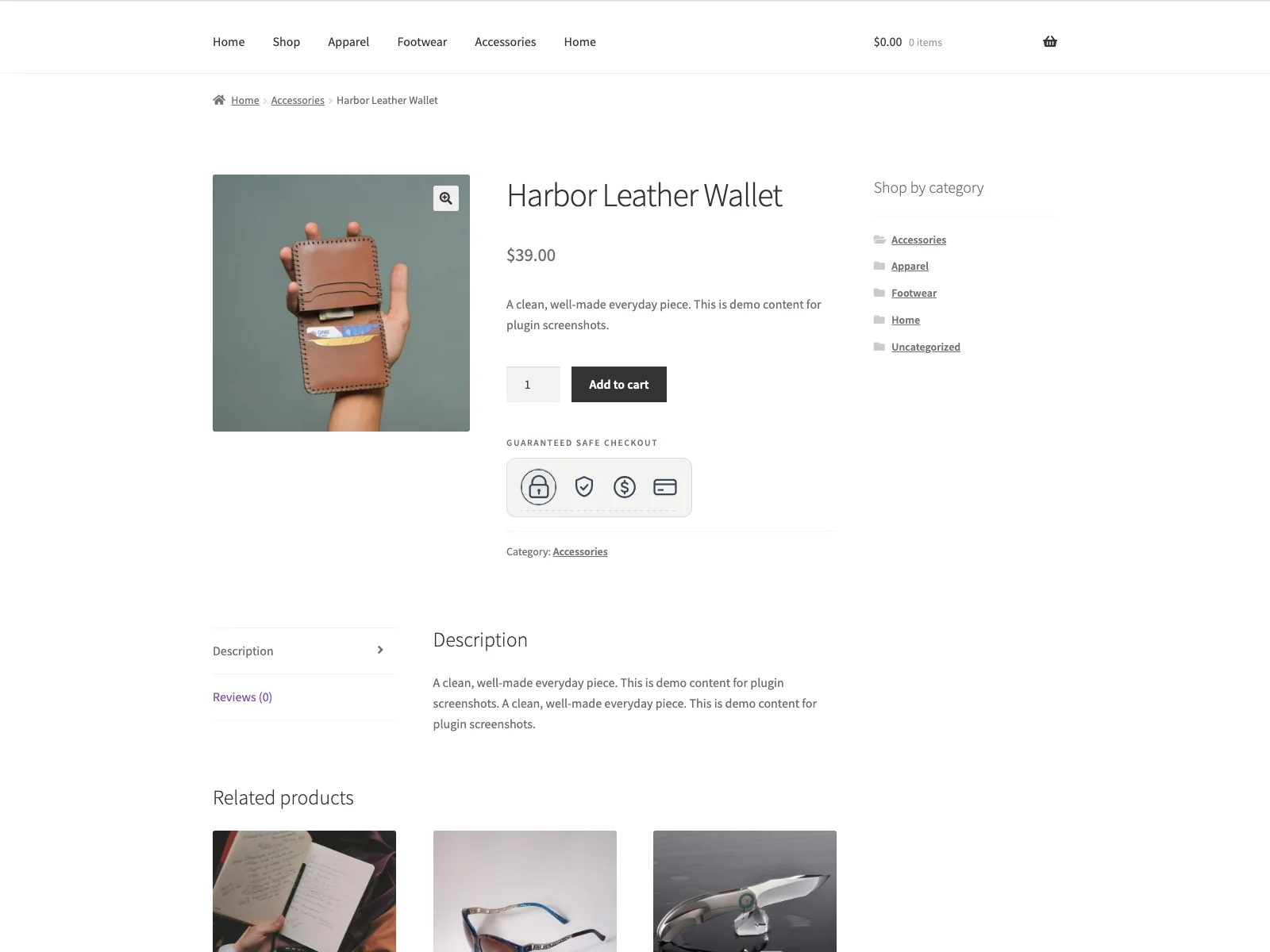 Trust badges below the add-to-cart button