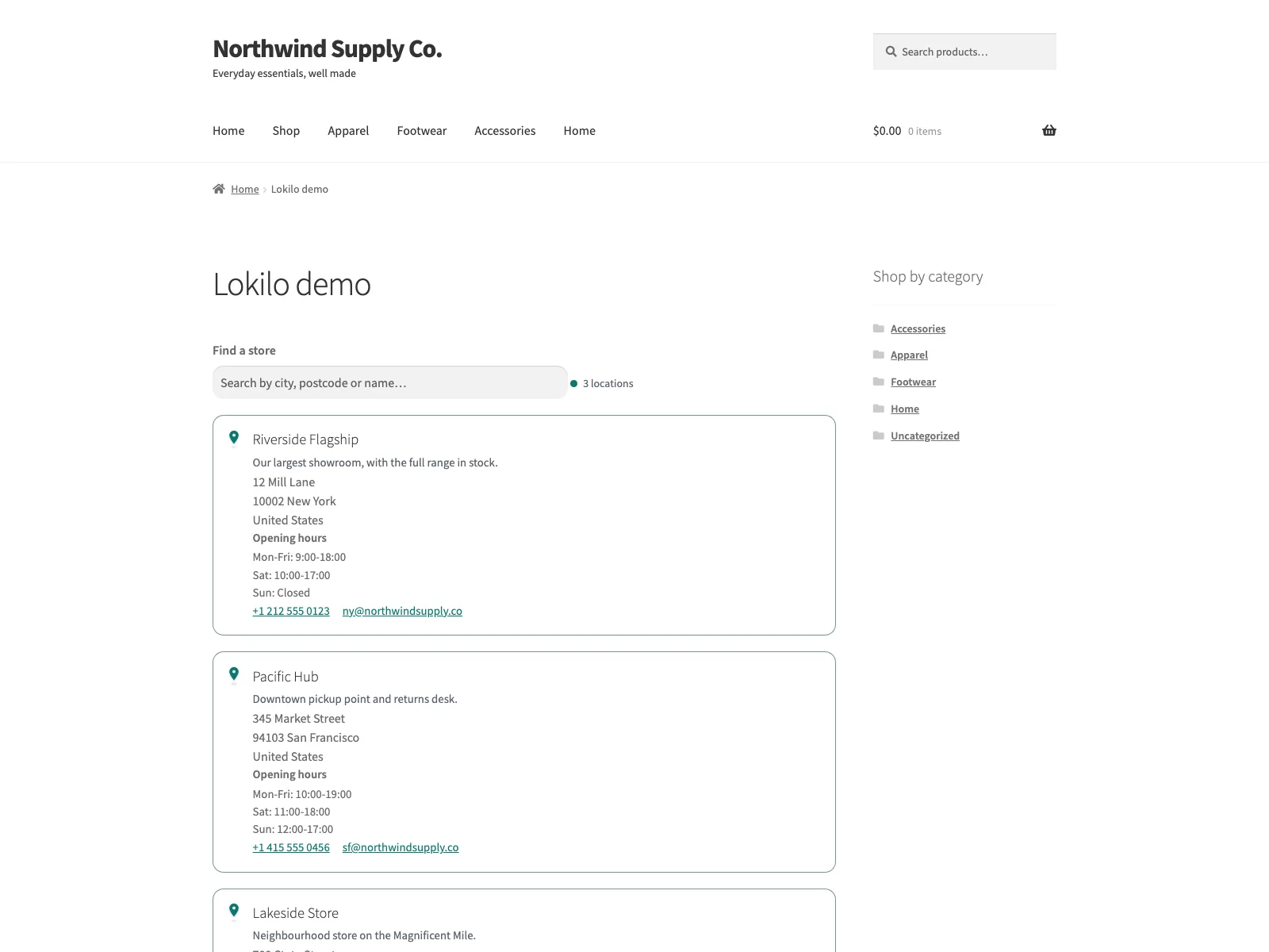 Searchable directory of physical stores