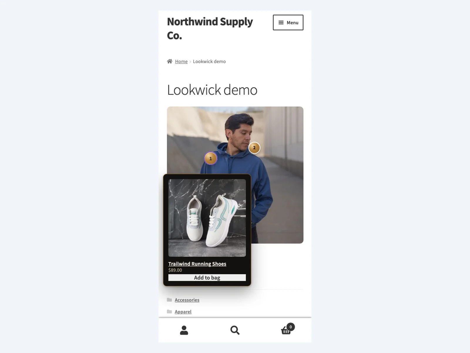 Shoppable image on mobile