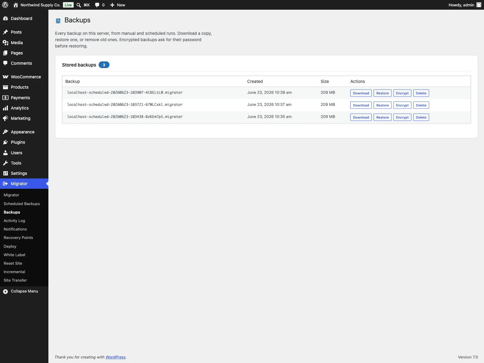 Backup-Verwaltung von Migrator Pro