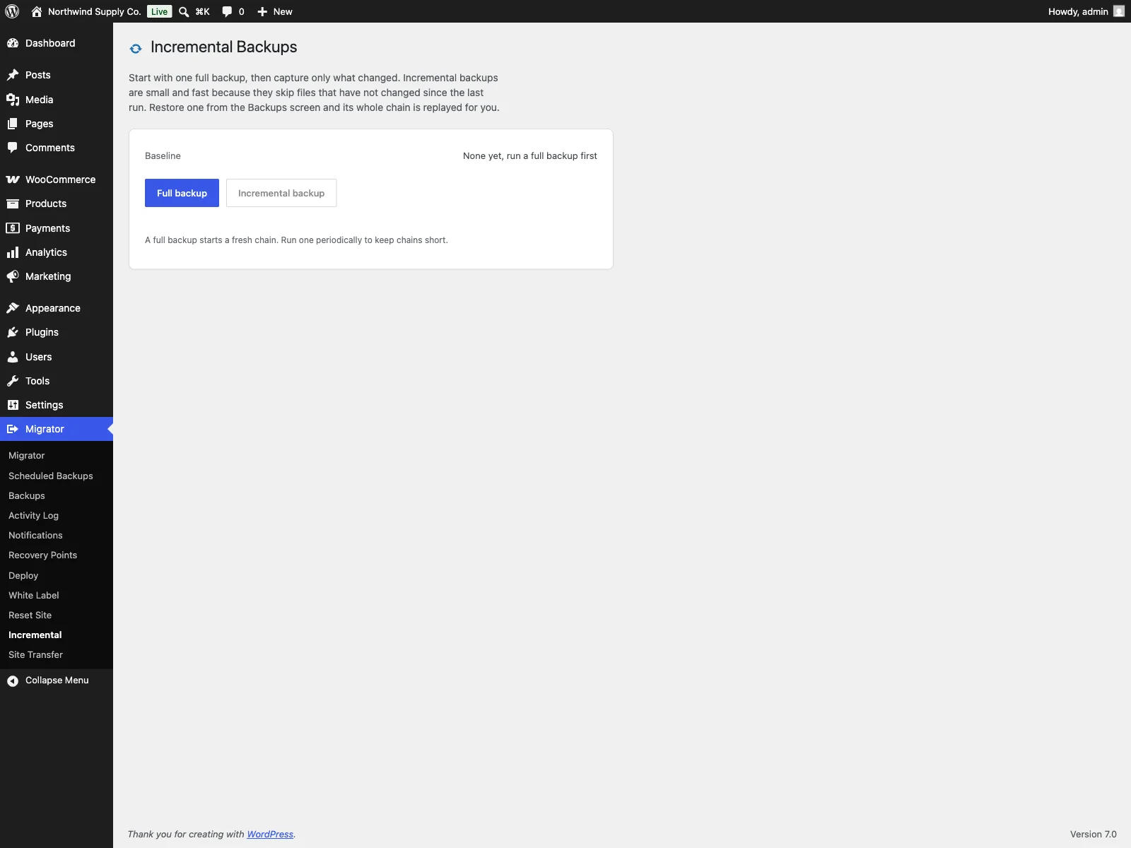 Inkrementelle Backups von Migrator Pro