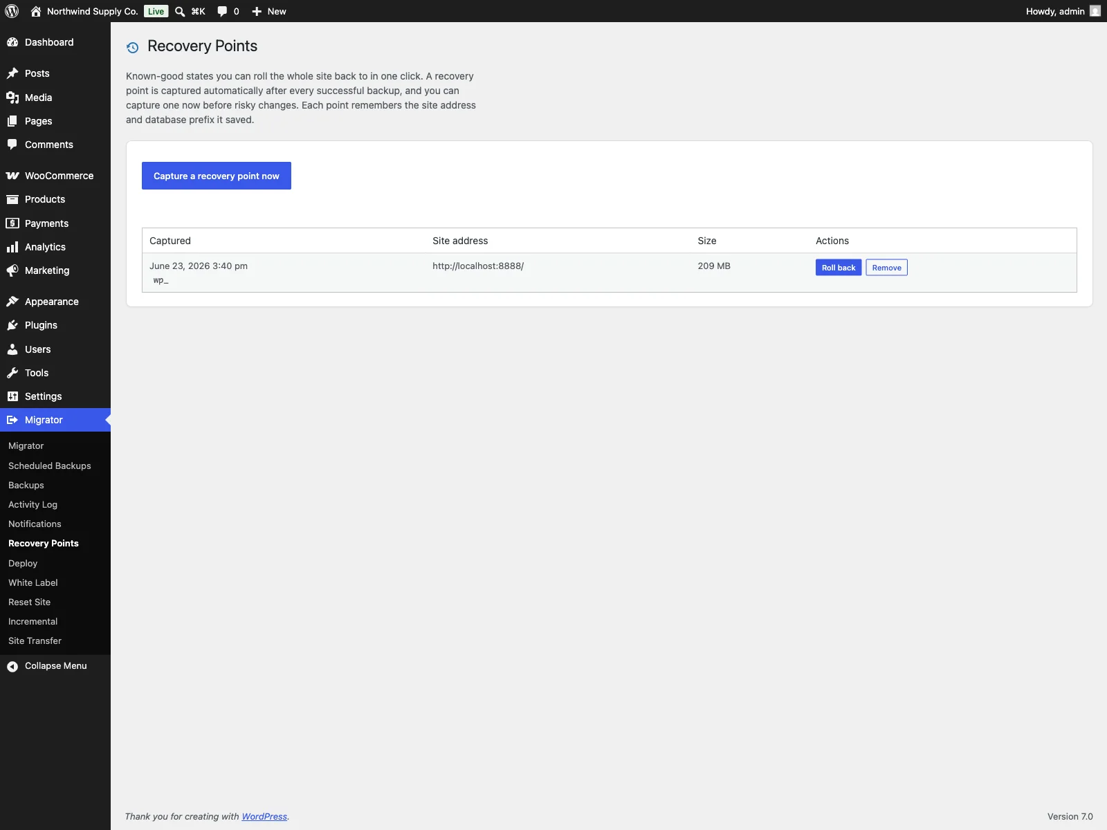 Wiederherstellungspunkte von Migrator Pro