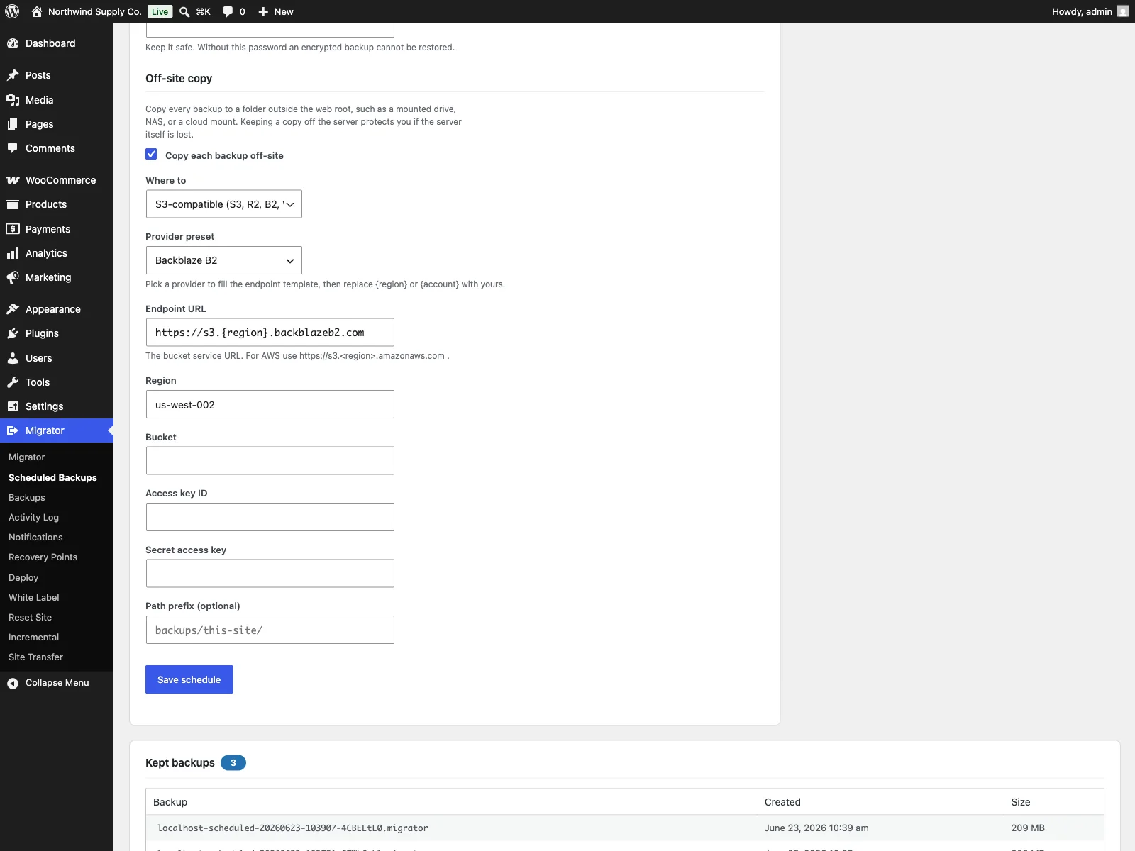 Geplante Backups von Migrator Pro mit externer Kopie in die Cloud