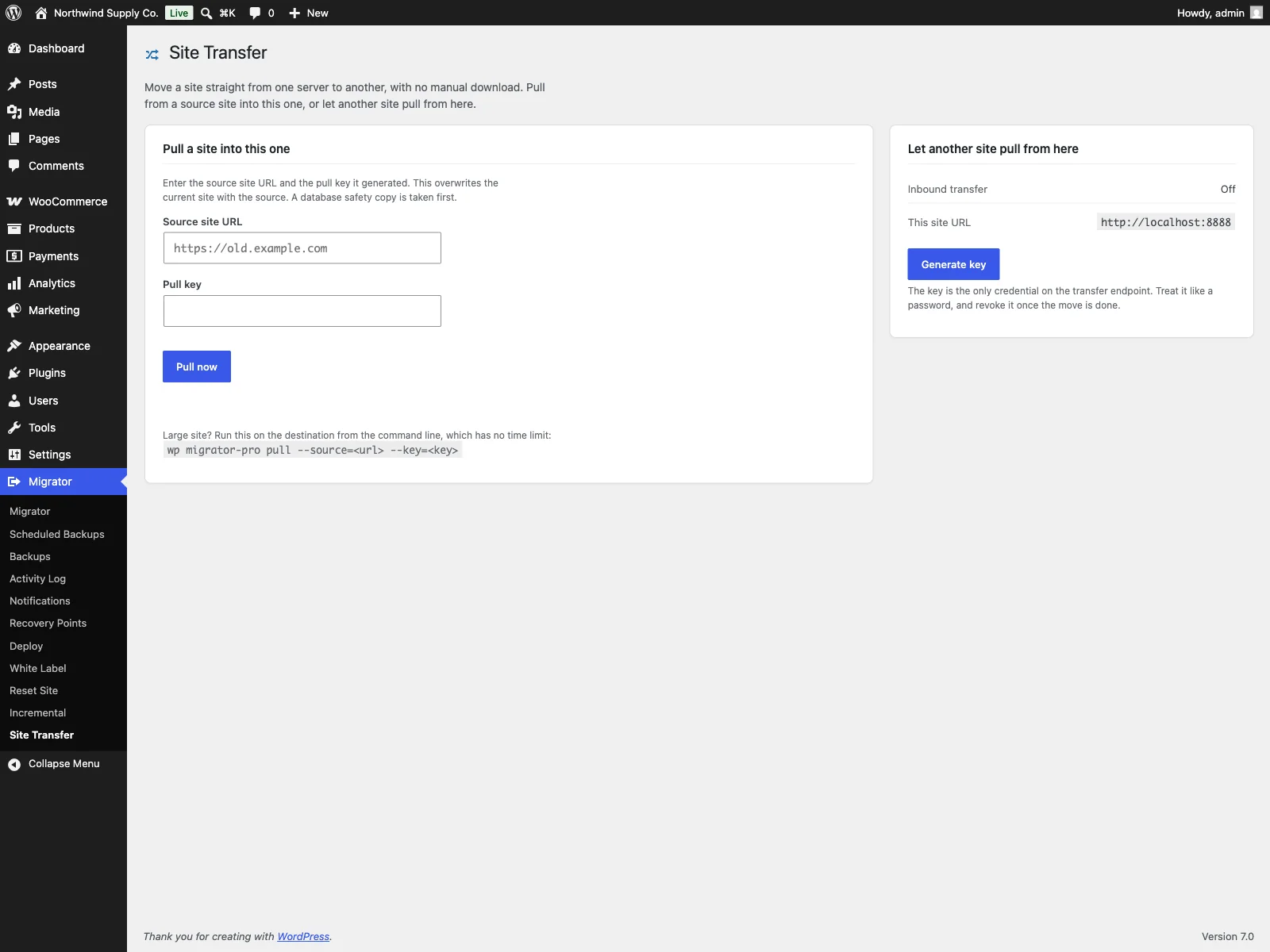 Server-zu-Server-Übertragung von Migrator Pro