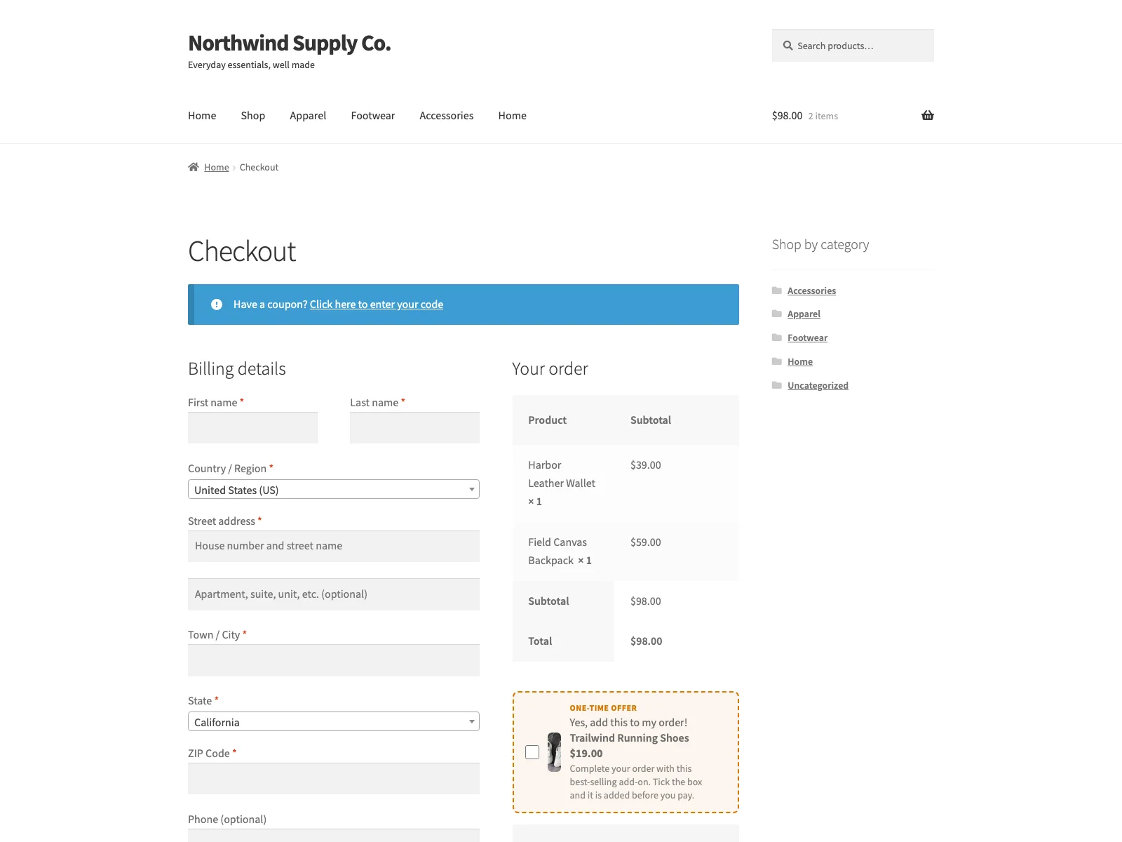 Oferta order bump nad metodami płatności na kasie WooCommerce