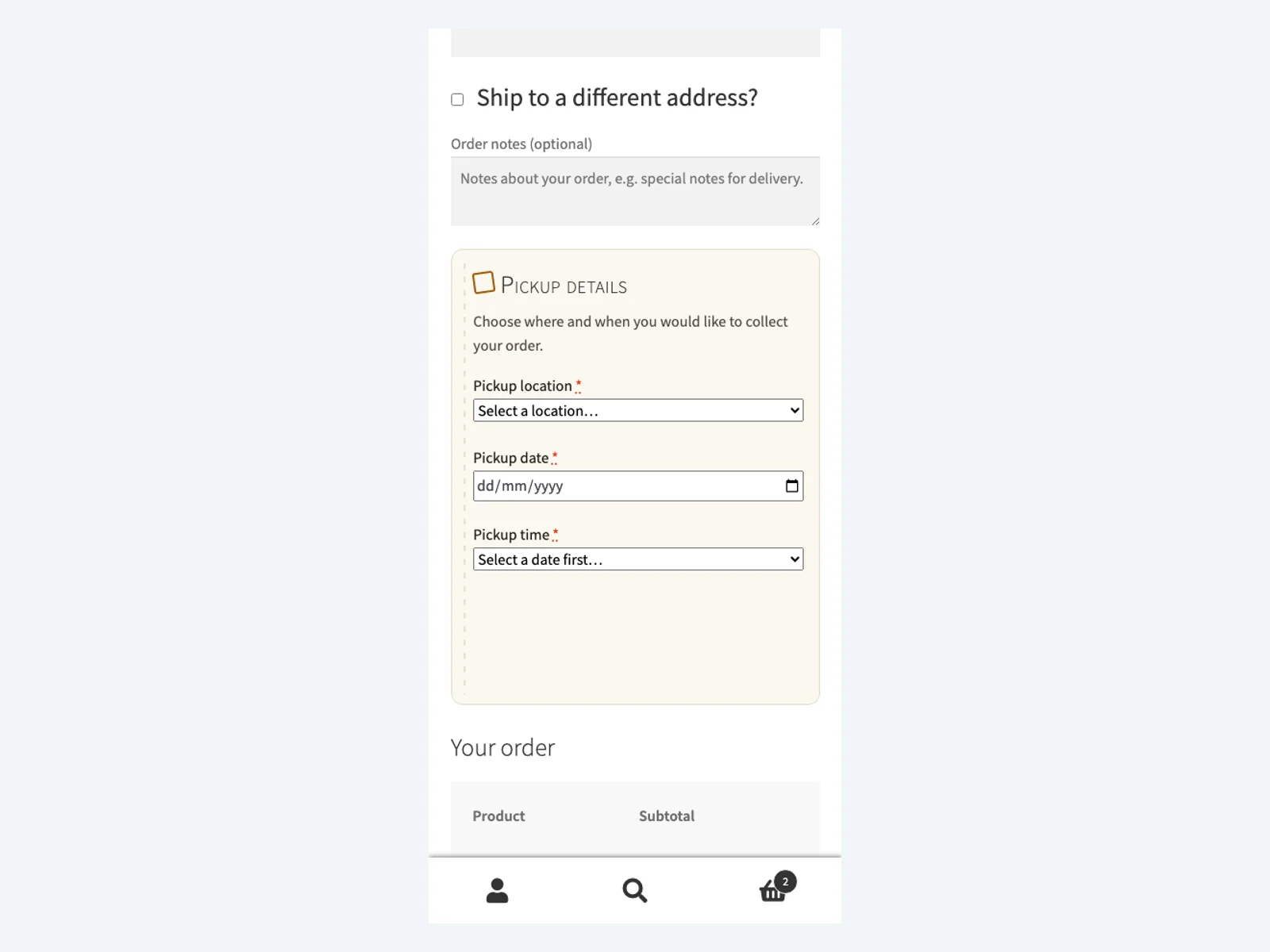 Auswahl des Abholzeitfensters auf dem Smartphone
