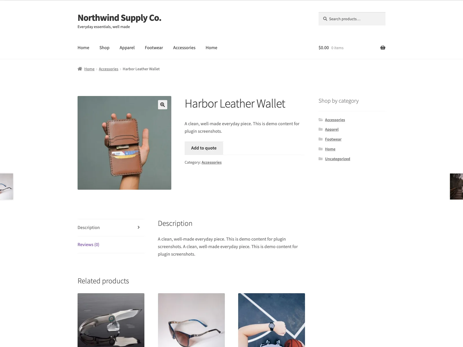 Request a quote button on the product page