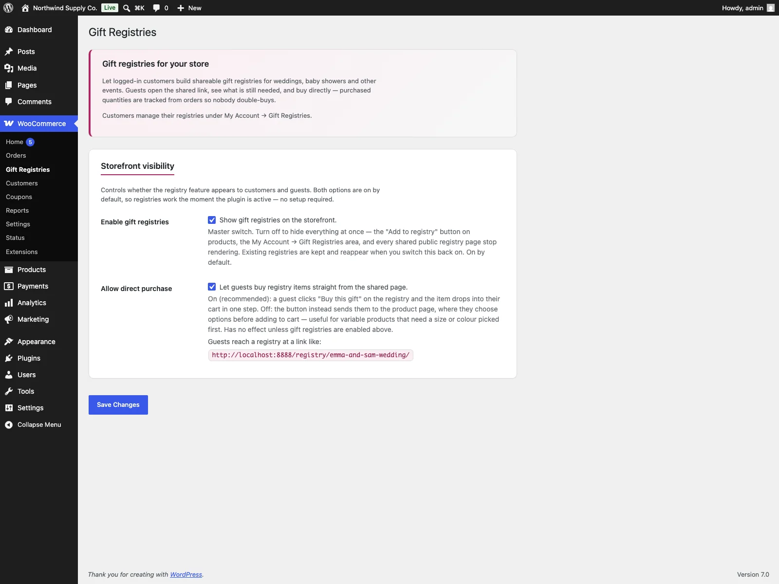 Ustawienia Registry w panelu