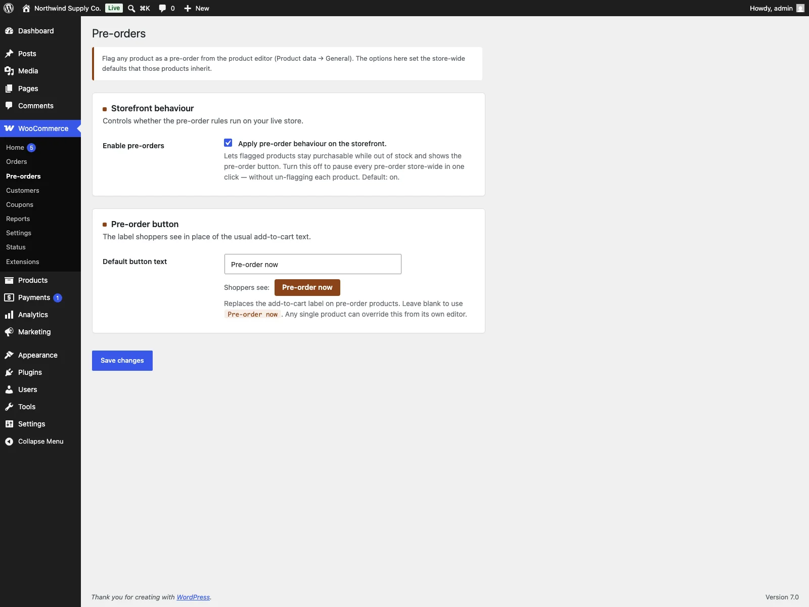 Rezervo settings in the dashboard