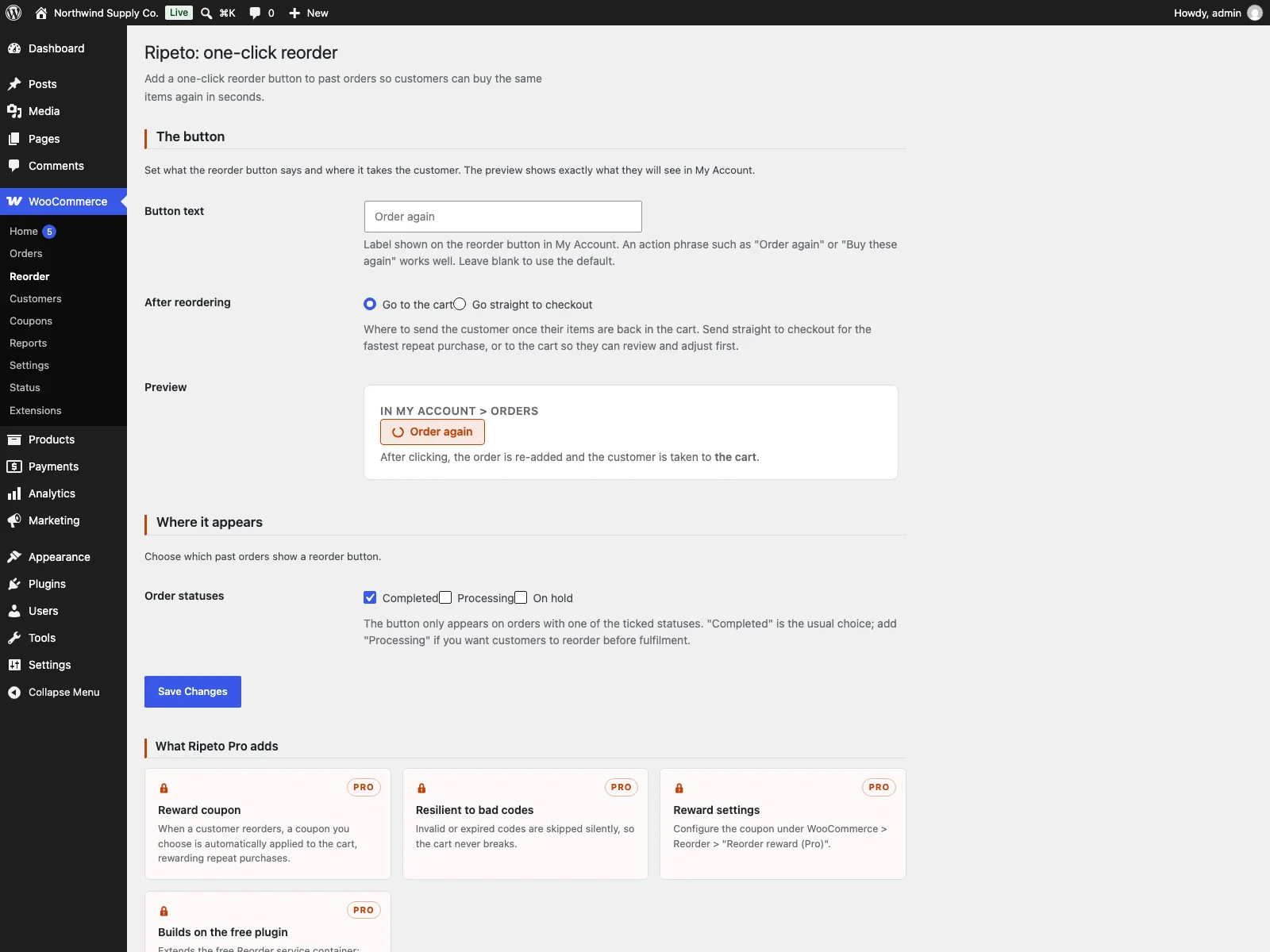 Ripeto-Einstellungen im Dashboard