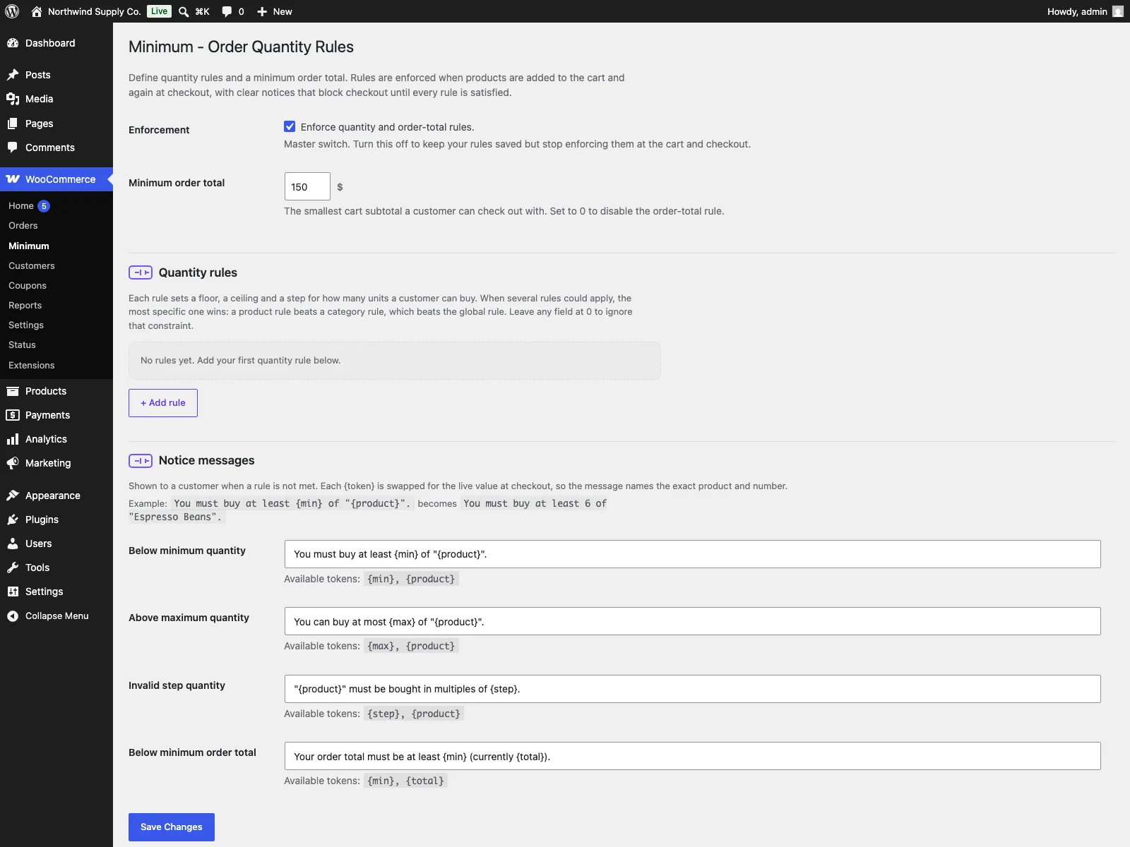 Sojlo settings in the dashboard